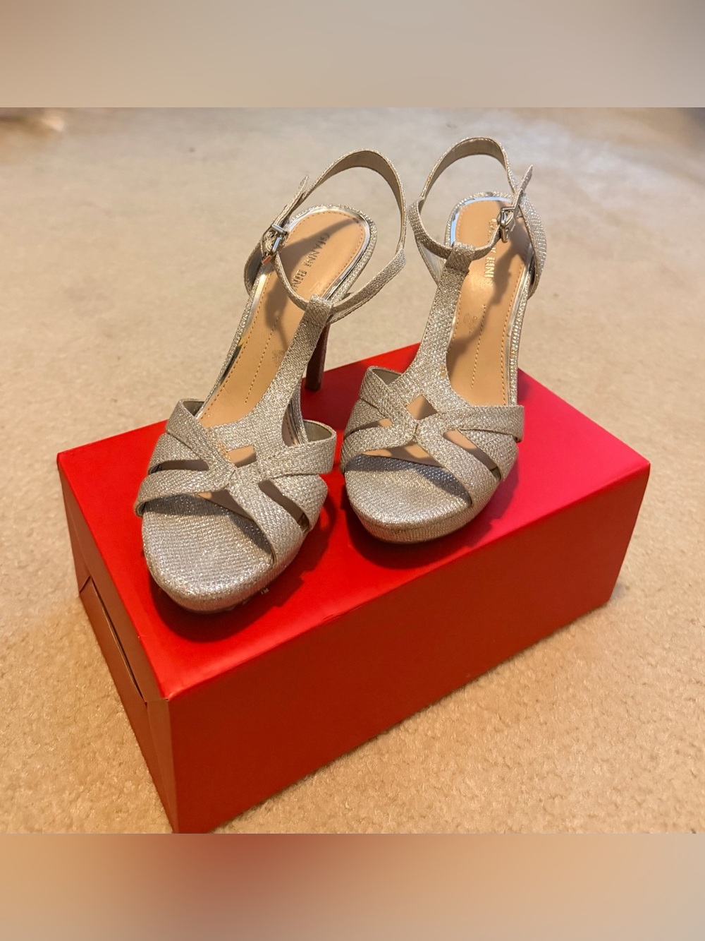 Gianni Bini Sparkling Silver T-Strap Platform Heels